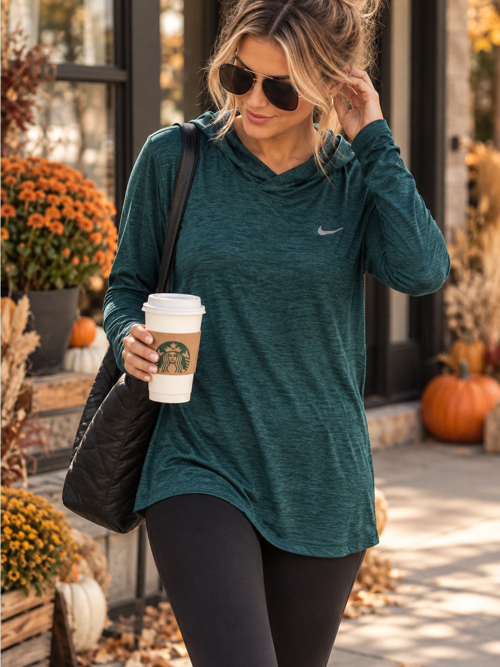 Nike Dri-FIT Teal Heather Hooded Long Sleeve Athletic Top Women’s L